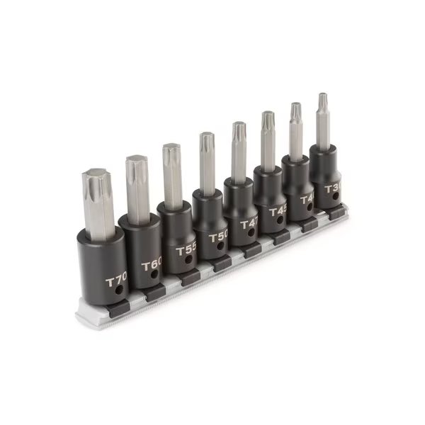 1/2 Inch Drive Torx Impact Bit Socket Set with Rail, 8-Piece (T30-T70), Tekton, Mfr#: SIB92102